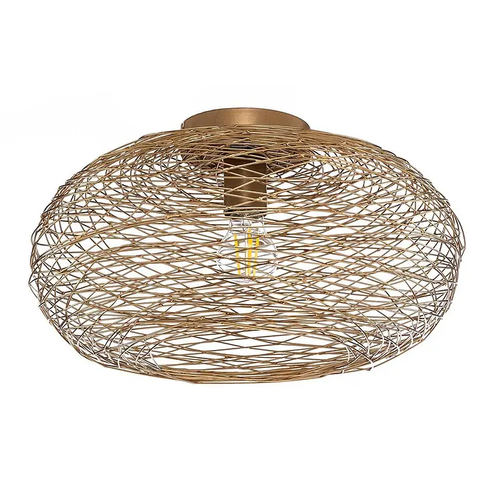 Lindby Deckenleuchte Kaviya - messing / gold, E27 - Goldfarbene kugelförmige Deckenleuchte mit geflochtenem Metallschirm und sichtbarer LED-Birne.