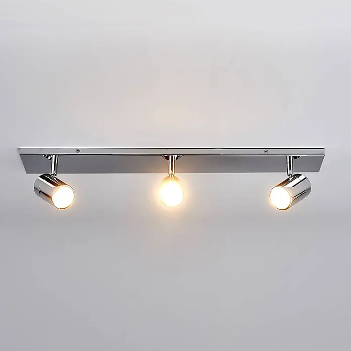 Lindby Deckenleuchte Dejan - chrom / silber, chrom / silber, GU10 - Chromfarbene Deckenstrahlerleuchte mit drei verstellbaren, beleuchteten Köpfen.