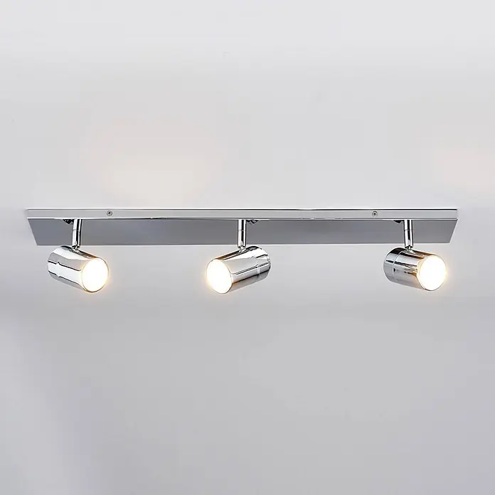 Lindby Deckenleuchte Dejan - chrom / silber, chrom / silber, GU10 - Chromfarbene Schienenleuchte mit drei verstellbaren Strahlern für helle Beleuchtung.