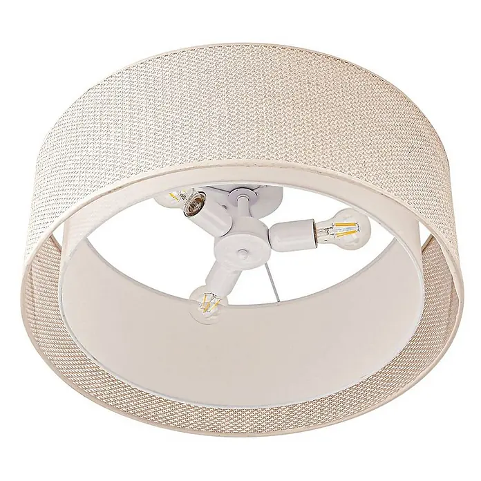 Lindby Deckenleuchte Soula - creme / amber, E27 - Runde beigefarbene gewebte Deckenleuchte mit innerem Stoffschirm und drei sichtbaren LED-Glühfadenlampen.