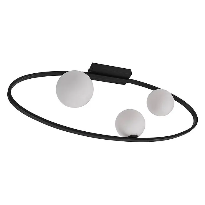 Lucande Deckenleuchte Kulka - L x B x H: 80 x 14,5 x 32,5 cm, schwarz, G9 - Schwarze ovale Deckenleuchte mit drei weißen kugelförmigen Diffusoren.
