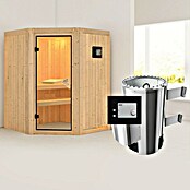 Karibu Nanja (Mit Plug & Play Ofen 3,6 kW inkl. Steuerung Modern, Ohne Dachkranz, 151 x 151 x 198 cm)