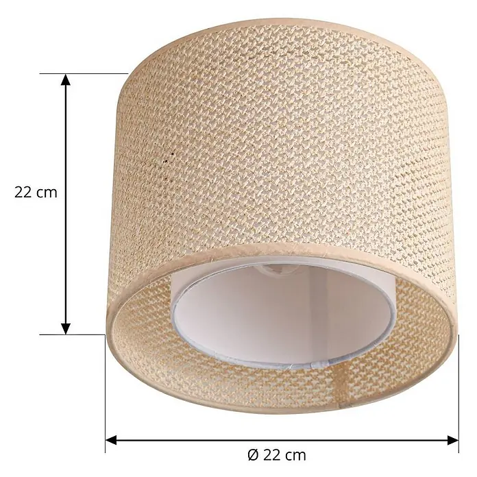 Lindby Deckenleuchte Soula - creme / amber, E27 - Zylindrischer Lampenschirm aus natürlichem Geflechtmaterial, beige, mit weißem Innenfutter, 22 cm hoch und 22 cm Durchmesser.