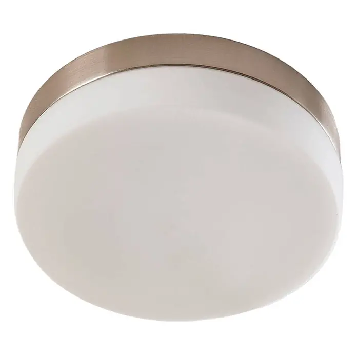 Lindby Deckenleuchte Amilia - L x B x H: 18 x 18 x 6,5 cm, alu / grau / zink, E27 - Runde Deckenleuchte mit gebürstetem Metallsockel und opalem Diffusor.