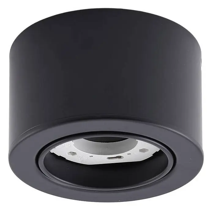 Lindby Deckenlampe in schwarz matt, Deckenleuchte -  - Mattschwarzes zylindrisches Aufputz-Deckenstrahlergehäuse mit sichtbarer weißer Innenfassung.