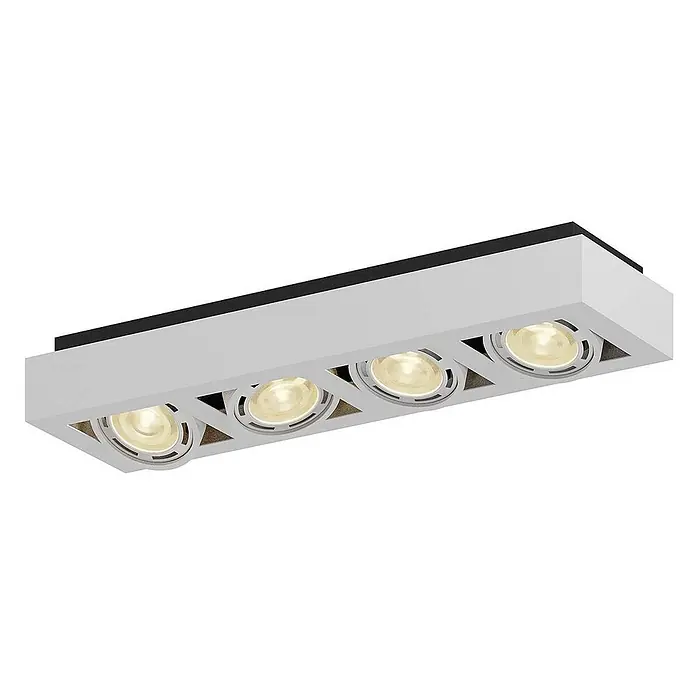 Arcchio Deckenleuchte Ronka - weiß / opal, weiß / opal, GU10 - Weiße rechteckige Aufbauleuchte mit schwarzem Oberrand und vier warmweißen integrierten LED-Spots.