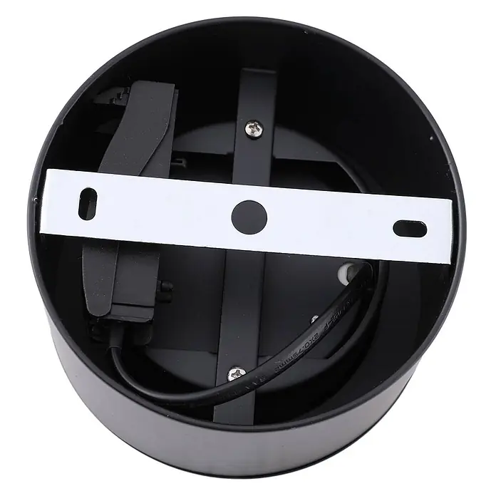 Lindby Deckenlampe in schwarz matt, Deckenleuchte -  - Schwarze zylindrische Leuchtenbasis mit silberner Montagehalterung, sichtbarer Verkabelung und Stecker.