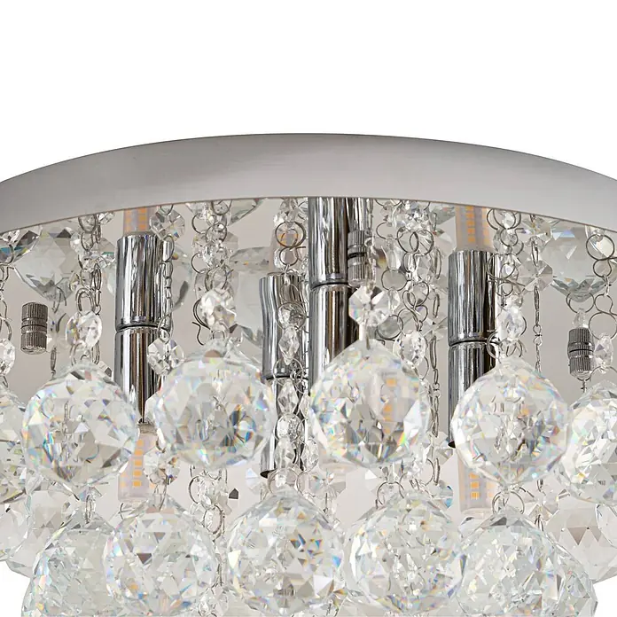 Lindby Deckenleuchte Antonino - chrom / silber, klar / transparent, G9 - Silberfarbene Kristall-Deckenleuchte mit facettierten Kristallkugeln und sichtbaren LED-Lampen.