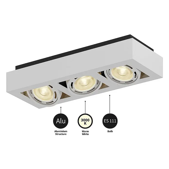 Arcchio Deckenleuchte Ronka - weiß / opal, weiß / opal, GU10 - Weiße Aluminium-Deckenleuchte mit 3 warmweißen (3000K) ES111 Strahlern.