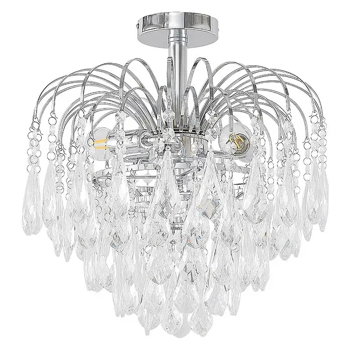 Lindby Deckenleuchte Silino - L x B x H: 40 x 40 x 40 cm, chrom / silber, chrom / silber, E14 - Chrom-Deckenleuchte mit geschwungenen Armen und mehreren Reihen klarer Kristalltropfen.