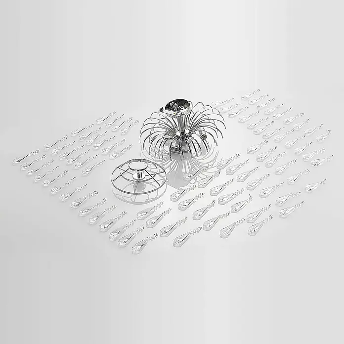 Lindby Deckenleuchte Silino - L x B x H: 40 x 40 x 40 cm, chrom / silber, chrom / silber, E14 - Chrom-Kronleuchter-Rahmen und zahlreiche klare Kristallanhänger in Tropfenform zur Montage.