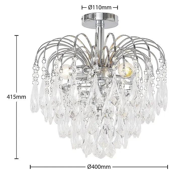 Lindby Deckenleuchte Silino - L x B x H: 40 x 40 x 40 cm, chrom / silber, chrom / silber, E14 - Chromfarbene Deckenleuchte mit elegant geschwungenen Armen und herabhängenden klaren Kristalltropfen.