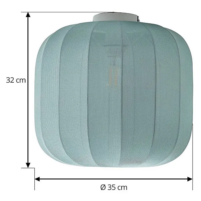 Lindby Deckenleuchte Helin - L x B x H: 35 x 35 x 32 cm, blau, E27 - Hellblaue gerippte Textil-Deckenleuchte, 32 cm hoch und 35 cm Durchmesser.