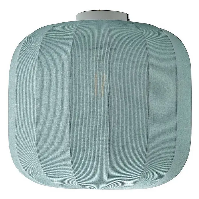 Lindby Deckenleuchte Helin - L x B x H: 35 x 35 x 32 cm, blau, E27 - Runde hellblaue gerippte Stoff-Pendelleuchte mit weißer Halterung.