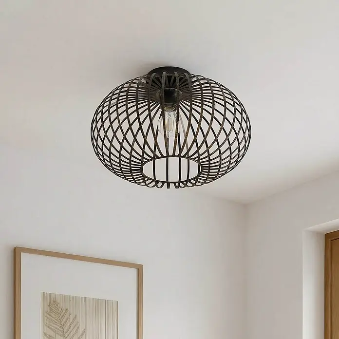 Lindby Deckenleuchte Rosalea - schwarz, E27 - Dunkle Deckenleuchte aus Metallgeflecht mit sichtbarer Glühbirne.