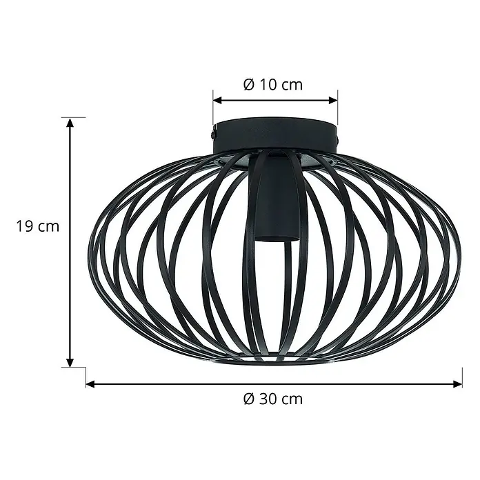 Lindby Deckenleuchte Maivi - schwarz, E27 - Schwarze Deckenleuchte aus Metall mit elliptischem Käfigdesign. Maße: 19 cm Höhe, 30 cm Durchmesser.