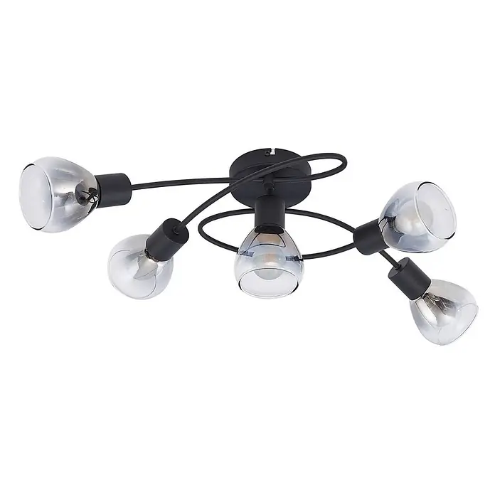 Lindby Deckenleuchte Pendura - schwarz, alu / grau / zink, E14 - Schwarze Deckenleuchte aus Metall mit fünf verstellbaren Armen und Rauchglas-Schirmen.