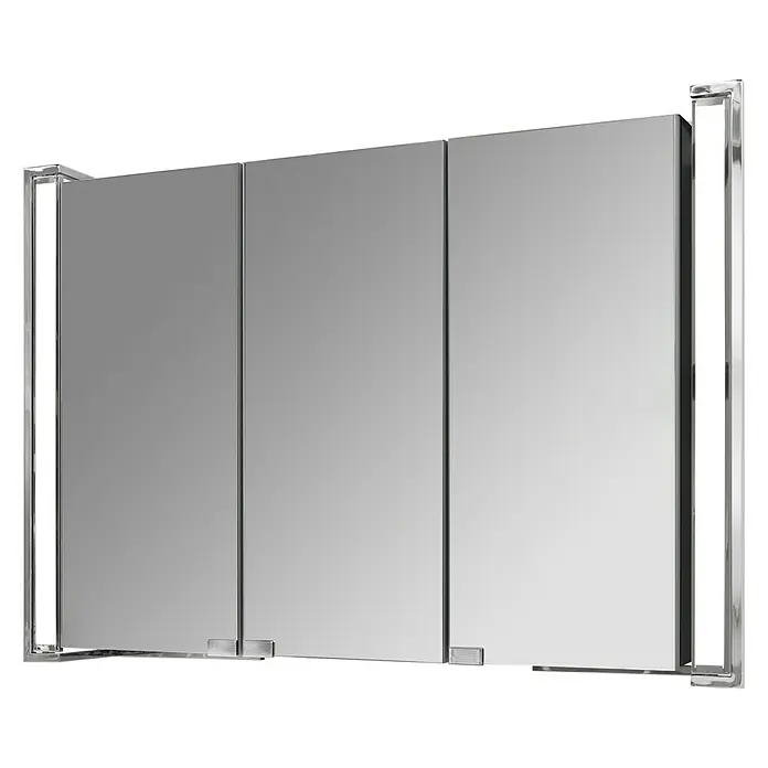 Camargue LED-Spiegelschrank Flexilight - B x H: 92,3 x 65 cm, Dark Oak - Ein dreitüriger Spiegelschrank mit einem schlanken Chromrahmen. Perfekt für Badezimmer, bietet er Stauraum und einen modernen Look.