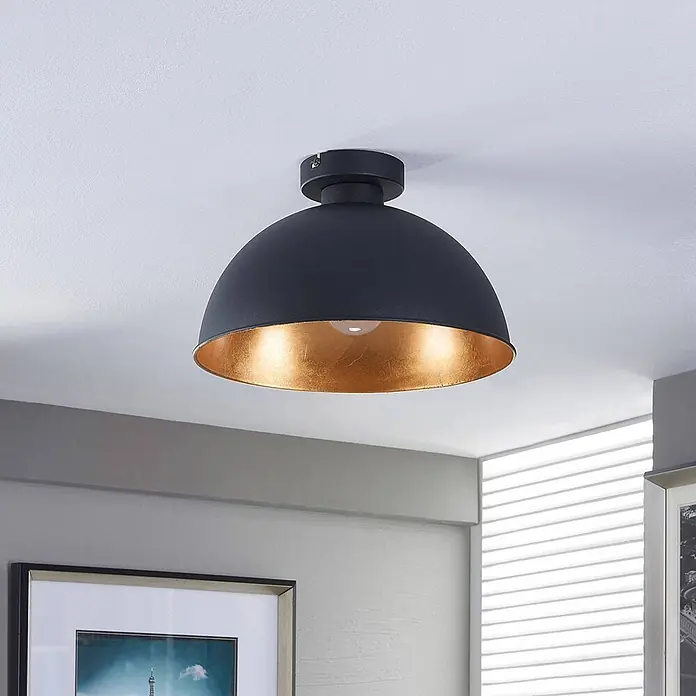 Lindby Deckenleuchte Lya - L x B x H: 31 x 31 x 26 cm, schwarz, schwarz, E27 - Schwarze Deckenleuchte mit goldfarbenem Innenbereich.