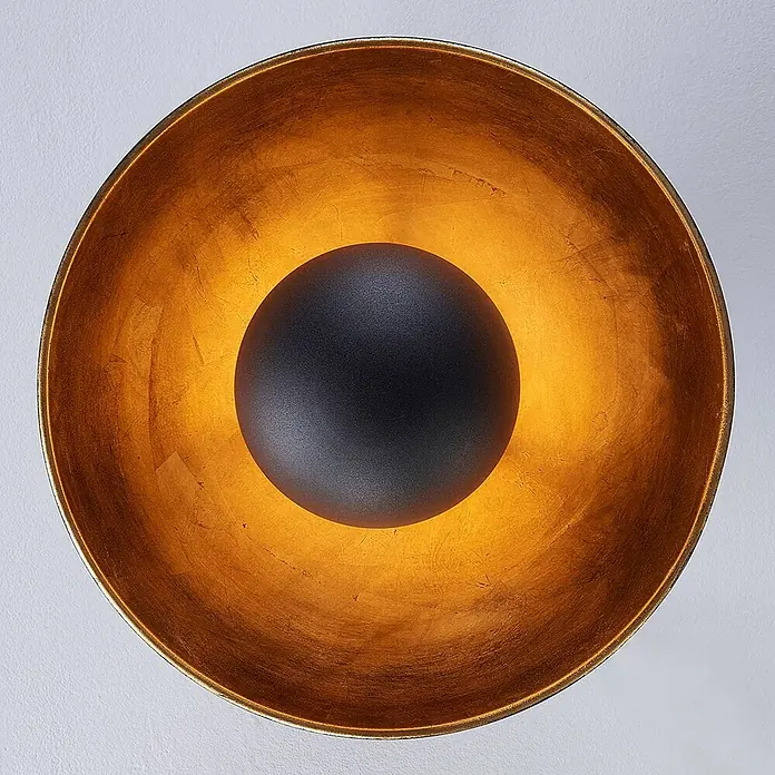 Lindby Deckenleuchte Lya - L x B x H: 31 x 31 x 26 cm, schwarz, schwarz, E27 - Goldene schalenförmige Wandlampe mit schwarzer kugelförmiger Lichtquelle.