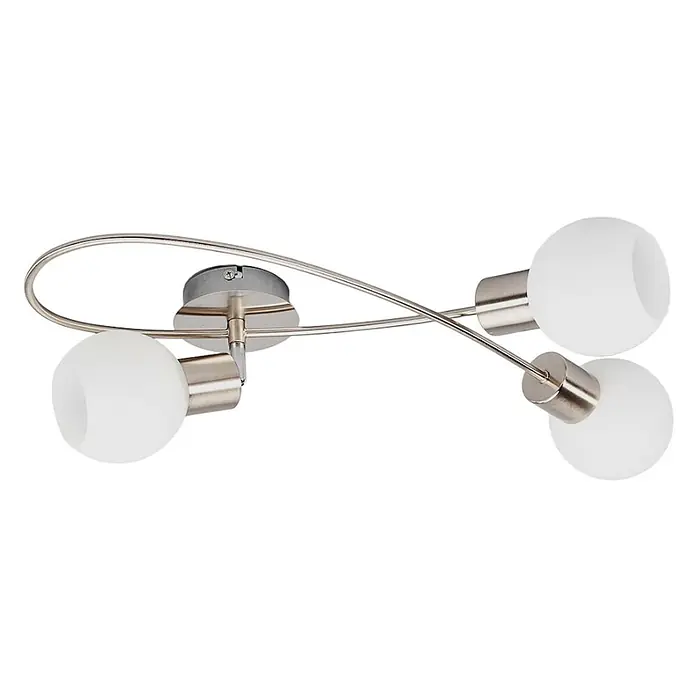 Lindby Deckenlampe Glas Metall nickel matt, Deckenstrahler, Strahler -  - Deckenleuchte mit satinierter Nickelfassung und drei matten, weißen Glaskugelschirmen.
