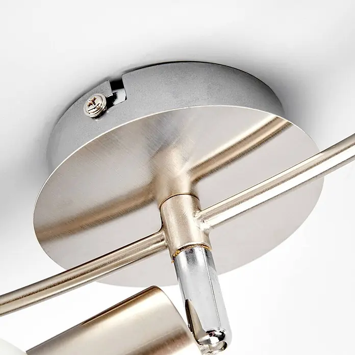 Lindby Deckenlampe Glas Metall nickel matt, Deckenstrahler, Strahler -  - Gebürstete Metalldeckenleuchtenbasis mit mattgrauer Montageplatte, durch eine Schraube befestigt.