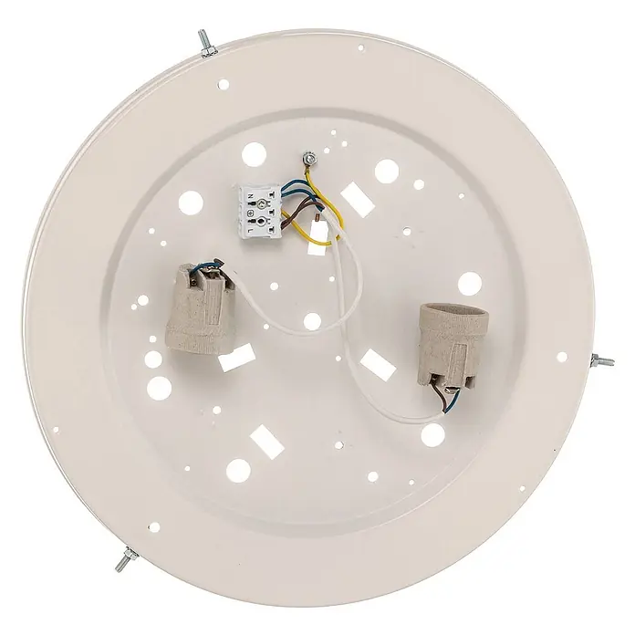 Envostar Deckenleuchte Hagen - L x B x H: 43 x 43 x 8,1 cm, Holz hell, E27 - Runde weiße Deckenleuchten-Montageplatte mit zwei Keramik-Lampenfassungen und vorverdrahtetem Klemmblock.
