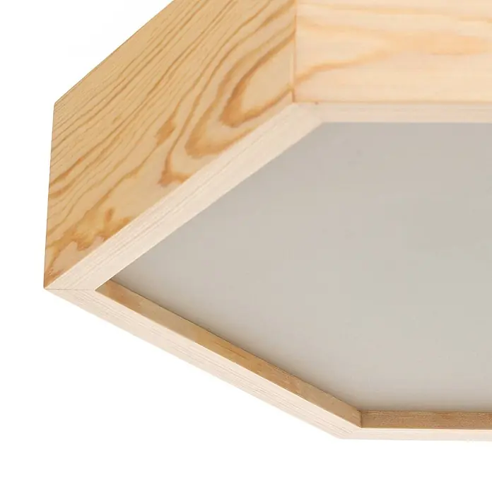 Envostar Deckenleuchte Hagen - L x B x H: 43 x 43 x 8,1 cm, Holz hell, E27 - Sechseckige Holzleuchte mit hellgrauer Innenfläche.