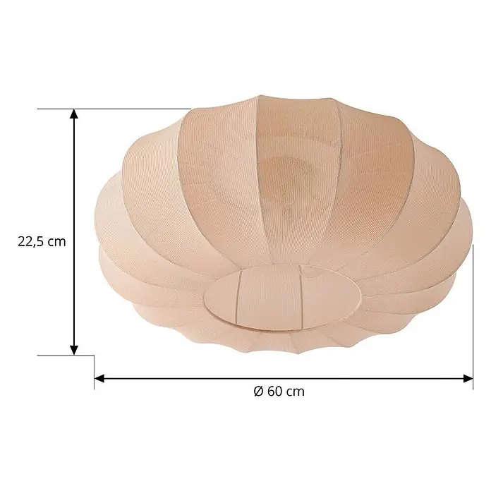 Lindby Deckenleuchte Helin - creme / amber, E27 - Helle, plissierte Stoff-Deckenleuchte, 60 cm Durchmesser, 22,5 cm Höhe.