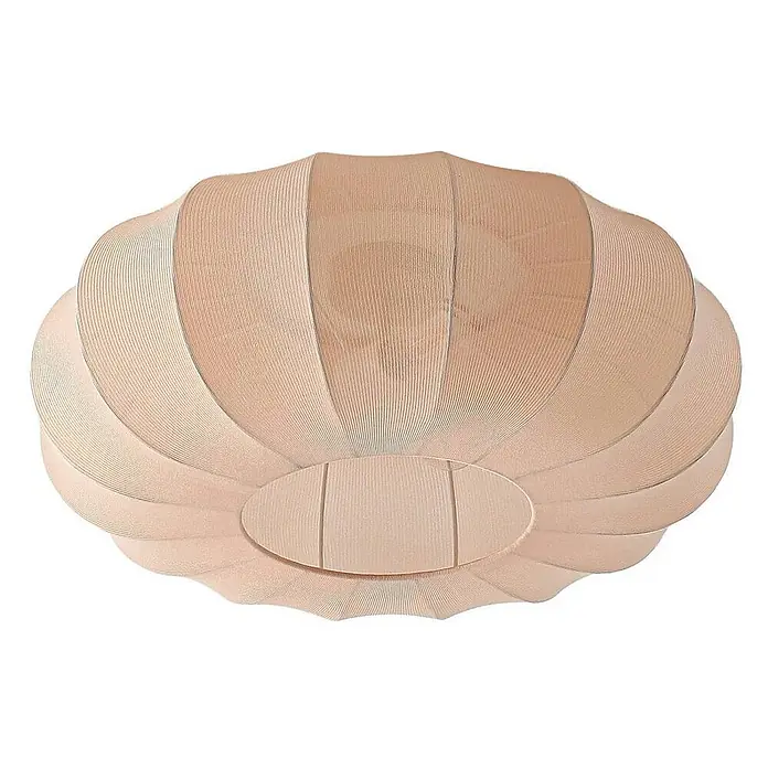 Lindby Deckenleuchte Helin - creme / amber, E27 - Helle beige, gerippte und gewellte Decken- oder Pendelleuchte aus natürlichem Holzfurnier oder Papier, mit abgerundeter Form.