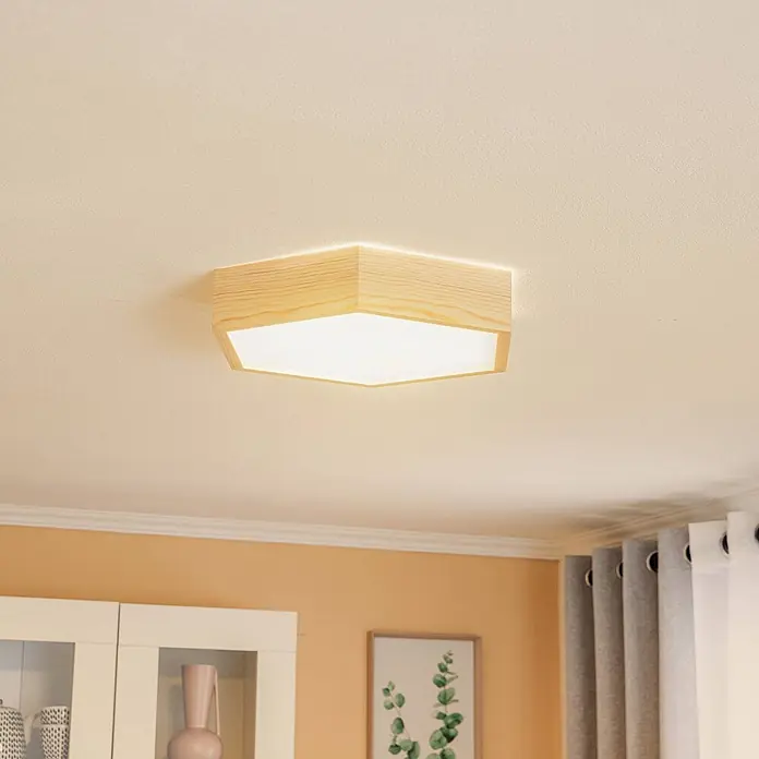 Envostar Deckenleuchte Hagen - L x B x H: 43 x 43 x 8,1 cm, Holz hell, E27 - Deckenleuchte aus hellem Holz mit geometrischem Design, bietet indirekte und direkte Beleuchtung.