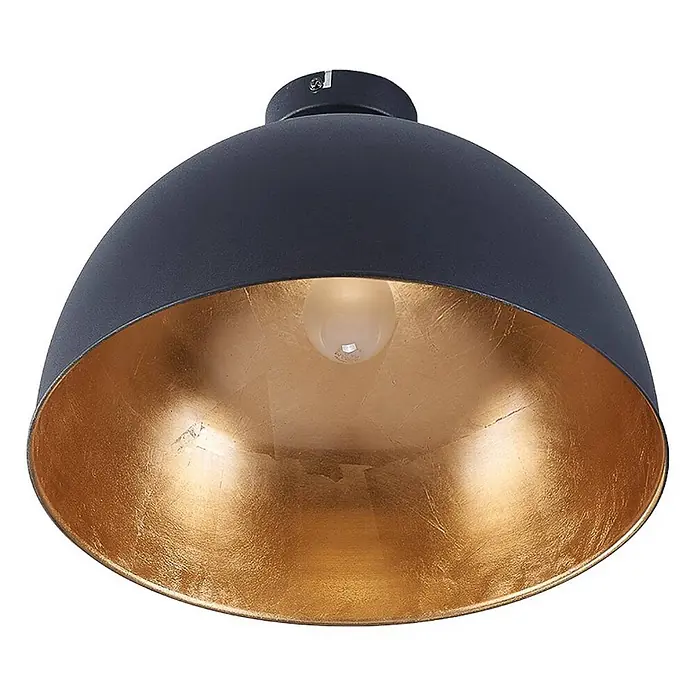 Lindby Deckenleuchte Lya - L x B x H: 41 x 41 x 27,5 cm, schwarz, schwarz, E27 - Schwarze, kuppelförmige Deckenleuchte mit Blattgold-Innenseite und sichtbarer Glühbirne.