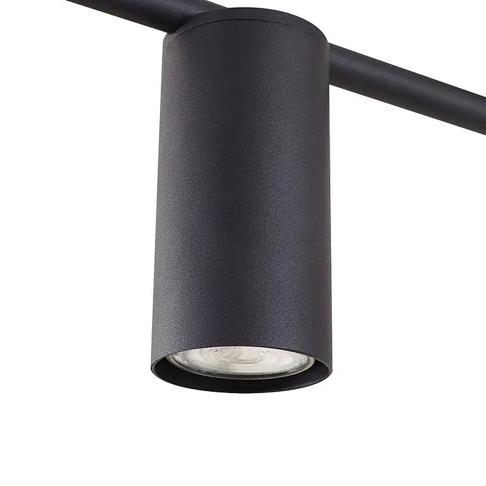 Lindby Deckenleuchte Marilou - schwarz, schwarz, GU10 - Mattschwarze zylindrische LED-Stromschienenleuchte an einer schwarzen Schiene.