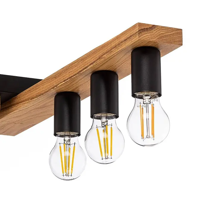 Envostar Deckenleuchte Laurent - Holz hell, schwarz, E27 - Deckenleuchte aus Holz mit drei schwarzen Fassungen und klaren LED-Filamentbirnen.