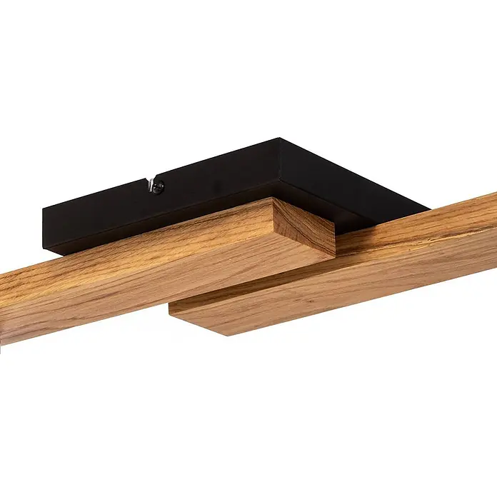 Envostar Deckenleuchte Laurent - Holz hell, schwarz, E27 - Deckenleuchte mit schwarzer Metallhalterung und zwei parallelen, versetzten Holzstreben aus Naturholz.