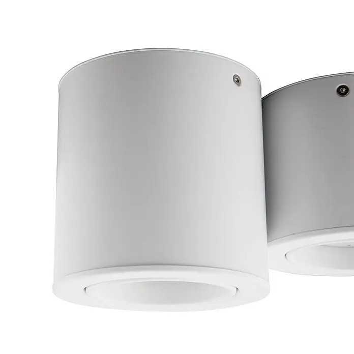 Lindby Deckenleuchte Jyla - weiß / opal, weiß / opal, 2GX53 - Mattweißer zylindrischer Aufbau-Downlight mit sichtbaren Schrauben.