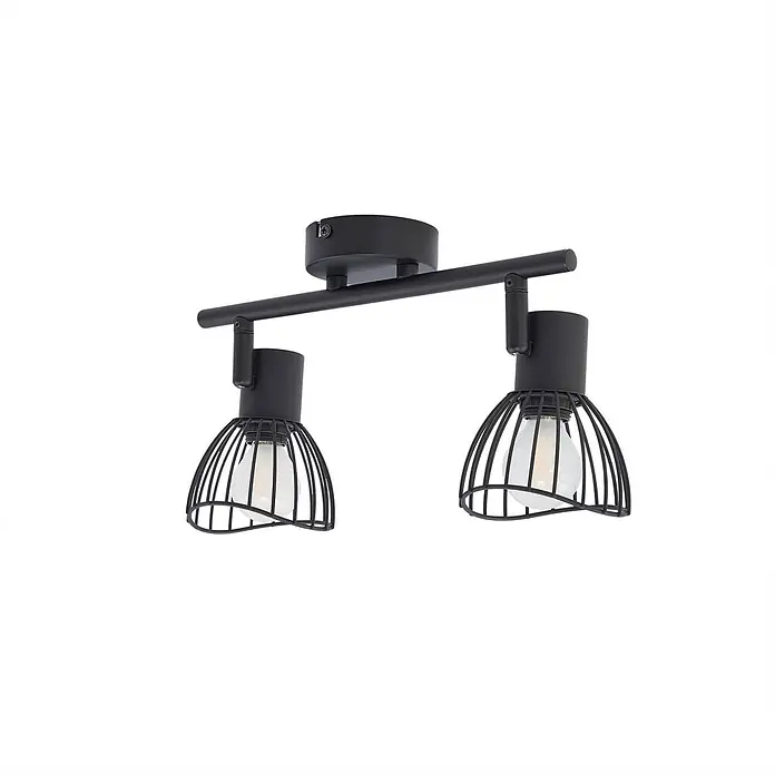 Lindby Deckenleuchte Piena - schwarz, schwarz, E14 - Schwarze zweiflammige Deckenleuchte mit verstellbaren Köpfen und Drahtgitter-Schirmen.