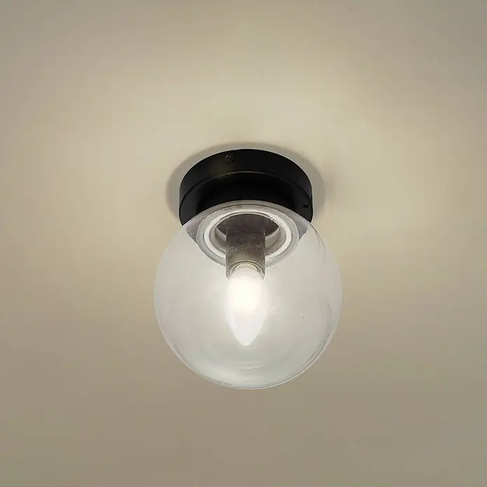 Lucande Deckenleuchte Badolo - schwarz, klar / transparent, E14 - Schwarze Deckenleuchte mit klarem Kugelglas-Schirm und weißem Leuchtmittel.
