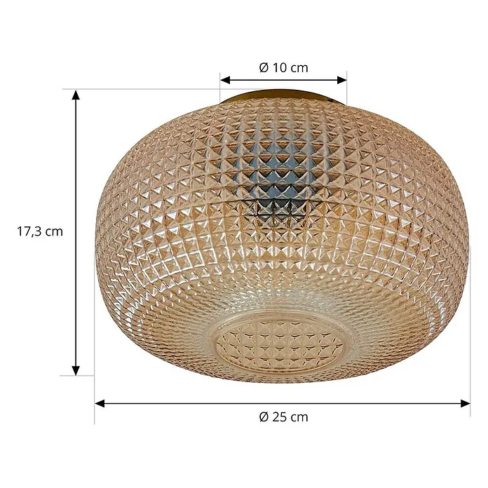 Lindby Deckenleuchte Hildur - creme / amber, E27 - Bernsteinfarbene, strukturierte Glasdeckenleuchte in runder Form.