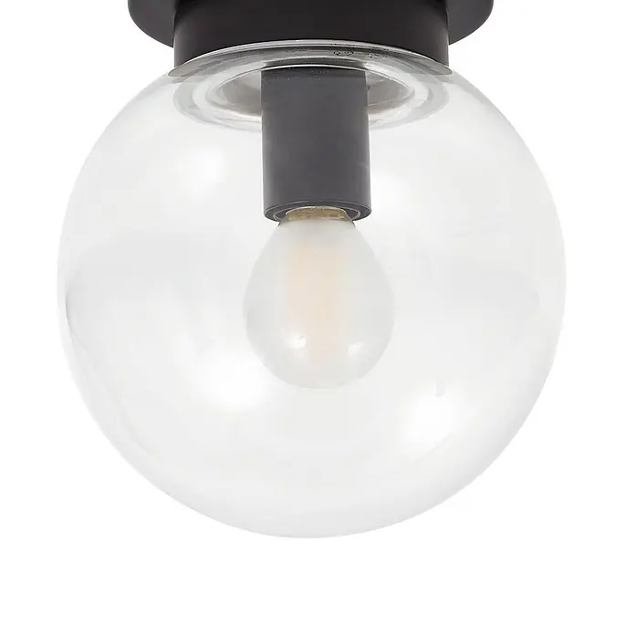 Lucande Deckenleuchte Badolo - schwarz, klar / transparent, E14 - Schwarze Deckenleuchte mit klarer Glaskugel und sichtbarer Glühbirne.
