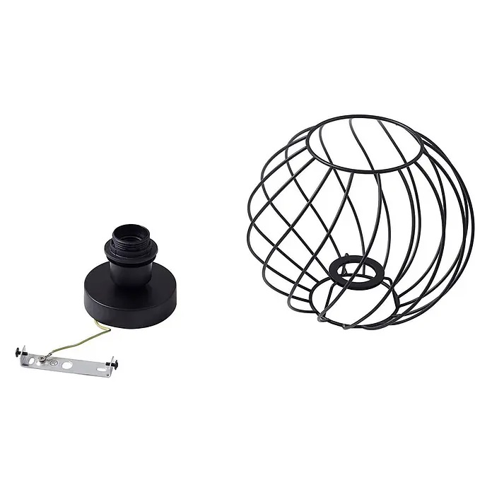 Lindby Deckenleuchte Danika - schwarz, E27 - Schwarze Deckenleuchtenfassung mit Montagehalterung und schwarzem, sphärischem Drahtkäfig-Lampenschirm aus Metall.