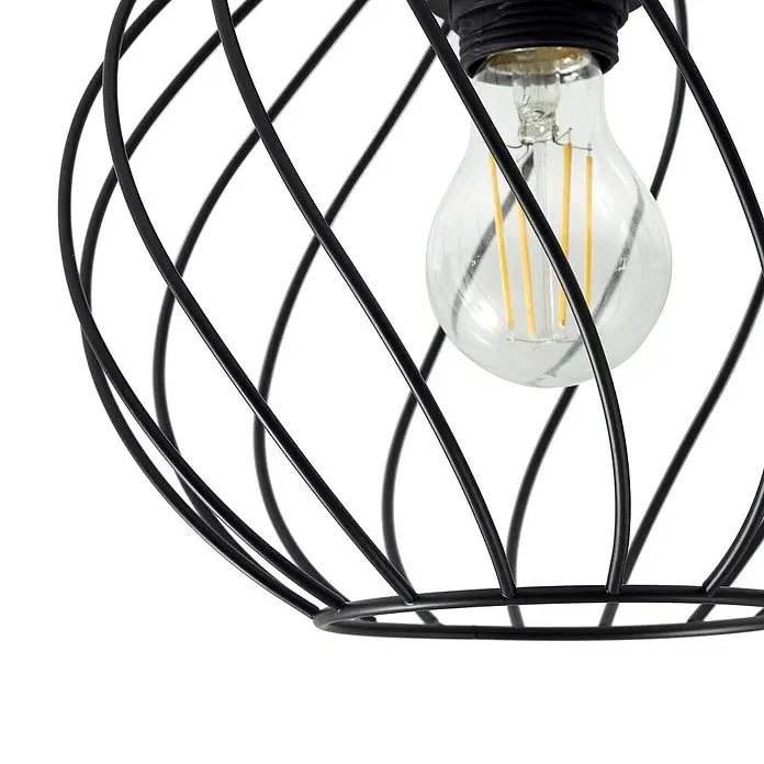 Lindby Deckenleuchte Danika - schwarz, E27 - Schwarzer Drahtlampenschirm aus Metall mit einer klaren LED-Filamentlampe.