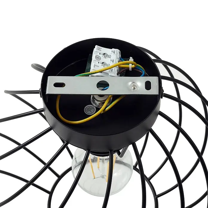 Lindby Deckenleuchte Danika - schwarz, E27 - Schwarze Deckenlampe aus Metall mit Innenverkabelung, Klemmenblock und klarer Glühbirne.