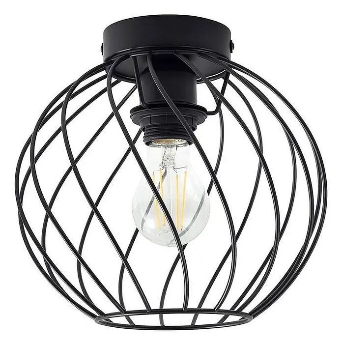 Lindby Deckenleuchte Danika - schwarz, E27 - Deckenleuchte aus schwarzem Metallkäfig mit sichtbarer LED-Glühbirne.