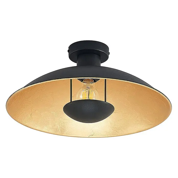Lindby Deckenleuchte Narisara - L x B x H: 40 x 40 x 19 cm, schwarz, schwarz, E27 - Schwarze Deckenleuchte mit Blattgold-Effekt innen und sichtbarer LED-Birne.