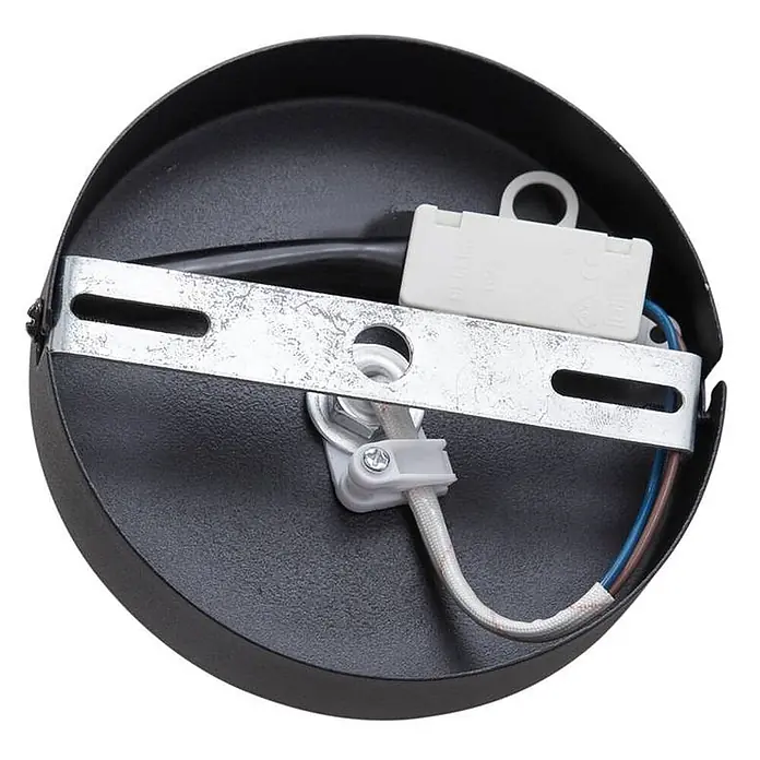 Lindby Deckenleuchte Kaelen - L x B x H: 45 x 45 x 14 cm, schwarz, E27 - Schwarze Lampenbaldachin mit interner Metallhalterung, weißem Klemmenblock und elektrischer Verkabelung für die Deckenmontage.