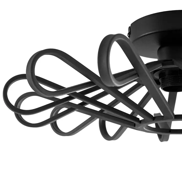 Lindby Deckenleuchte Kaelen - L x B x H: 45 x 45 x 14 cm, schwarz, E27 - Mattschwarzes Metallgitter für Deckenleuchte mit geschwungenem Design.