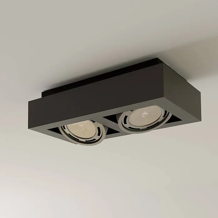 Arcchio Deckenleuchte Ronka - schwarz, schwarz, GU10 - Dunkelgraue rechteckige Deckenleuchte mit zwei verstellbaren Strahlern.