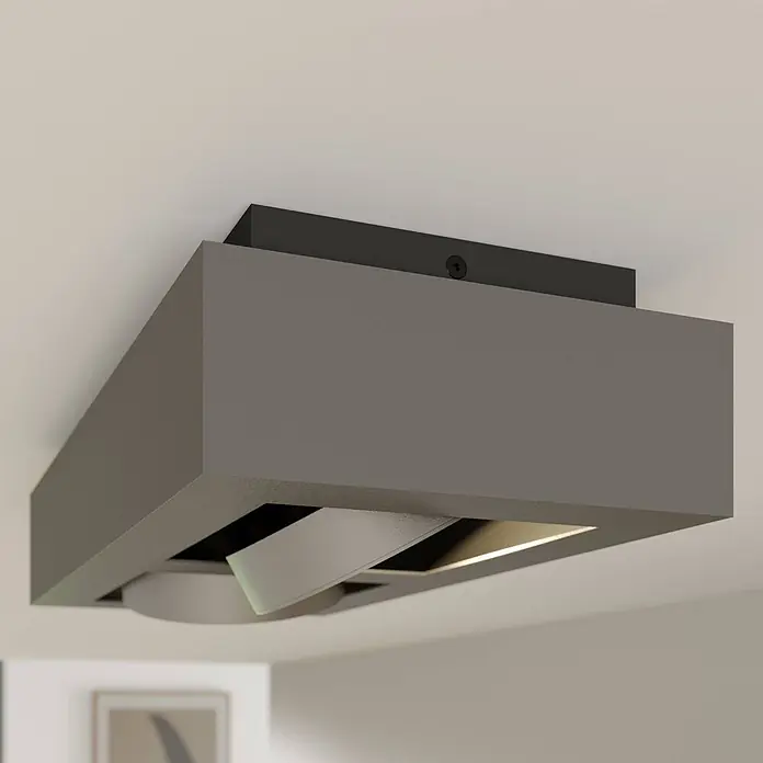 Arcchio Deckenleuchte Ronka - schwarz, schwarz, GU10 - Dunkelgraue, rechteckige Deckenleuchte mit schwarzer Basis und integrierten LED-Beleuchtungselementen.