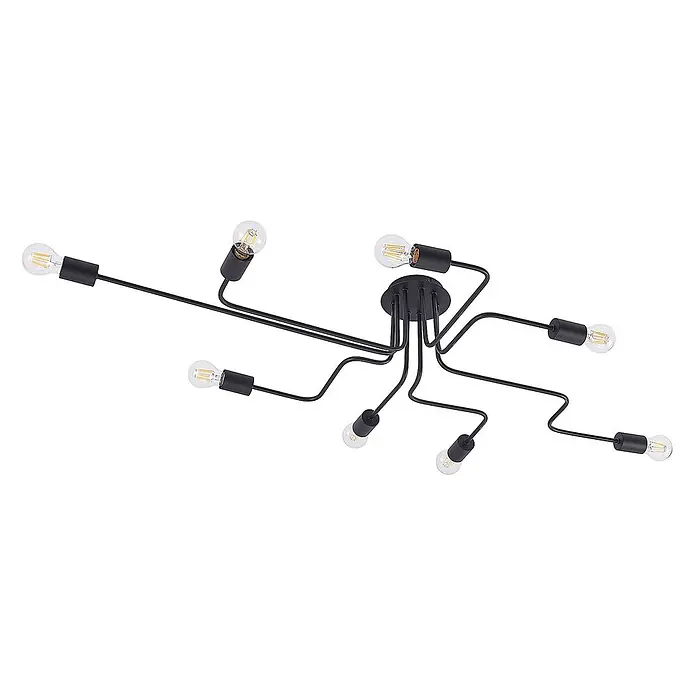 Lindby Deckenleuchte Elimar - schwarz, E27 - Schwarze moderne Deckenleuchte mit mehreren Armen und sichtbaren LED-Glühbirnen.